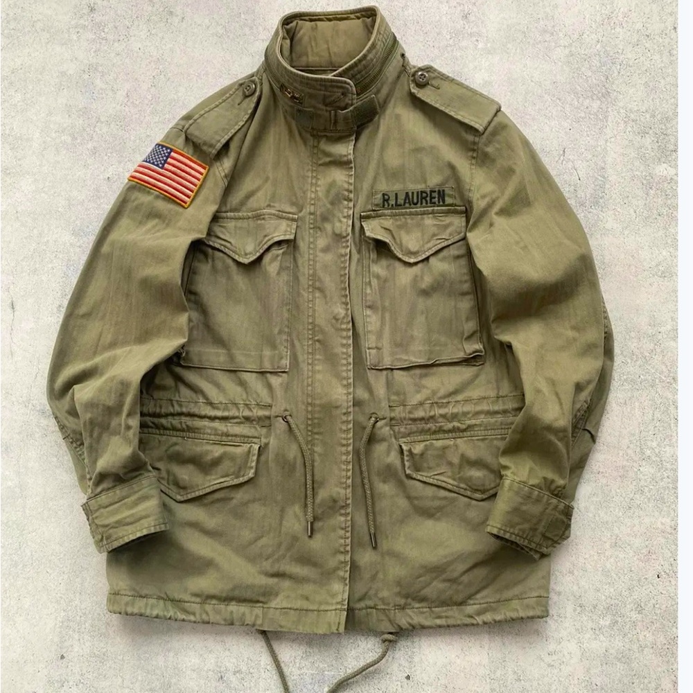 Ralph Lauren Military Field green USA flag multi pocket zip and button jacket